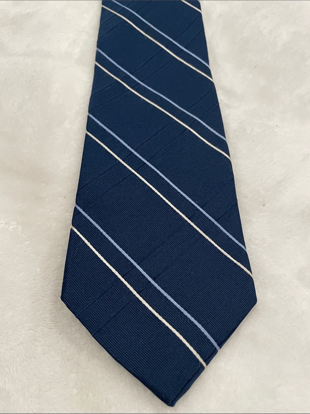 Tommy Hilfiger Navy Blue Silk Tie Light Blue White Striped Wedding Guest Office